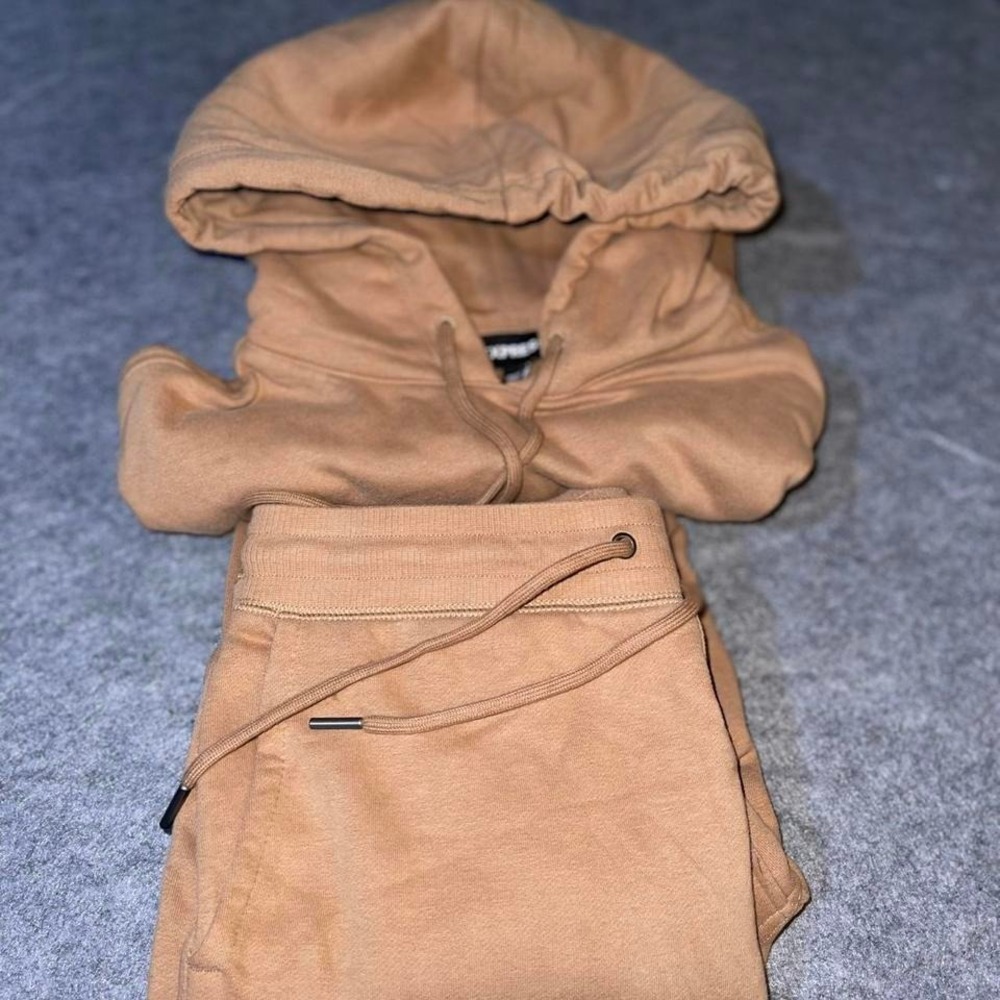Express Womens XS Brown Fleece Hoodie and Jogger Sweatpants Matching Lounge‎ Set